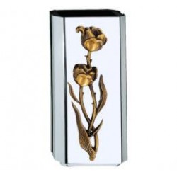 BÚCARO ACERO INOXIDABLE CON FLORES EN BRONCE