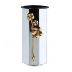 BÚCARO ACERO INOXIDABLE OCTOGONAL CON FLORES EN BRONCE Y BASE